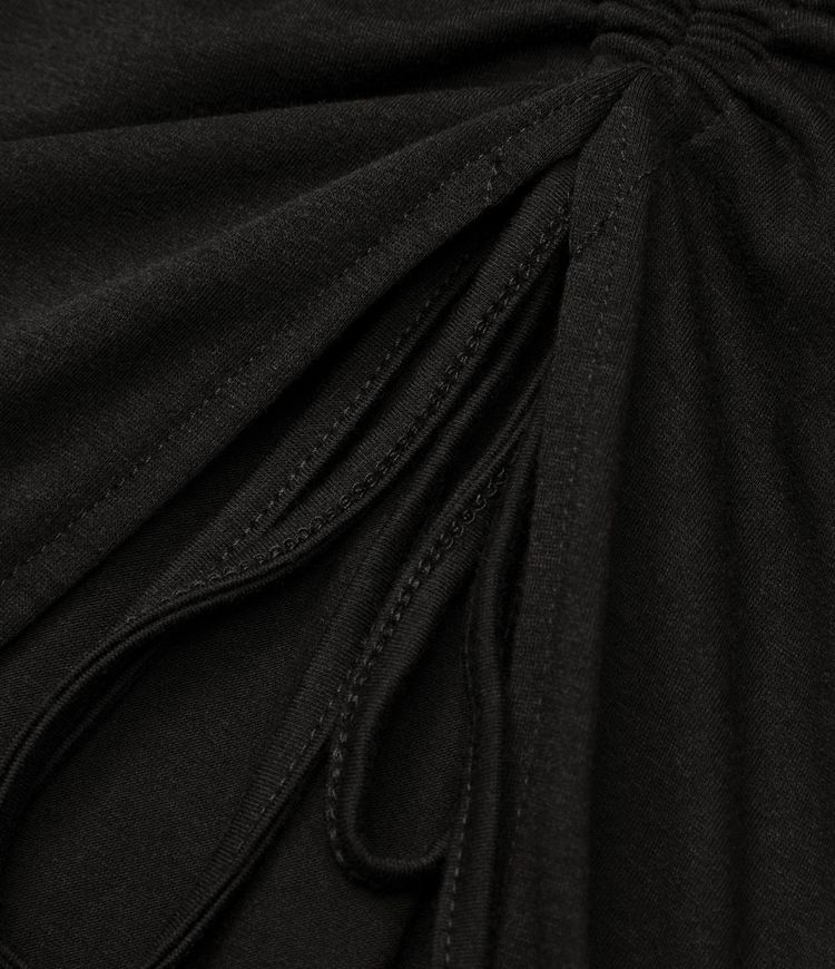 Midi-Freizeitkleid mit Schlitz, Rundhalsausschnitt und Kordelzug, figurbetontes, verdrehtes, ausgeschnittenes, gerafftes Kleid