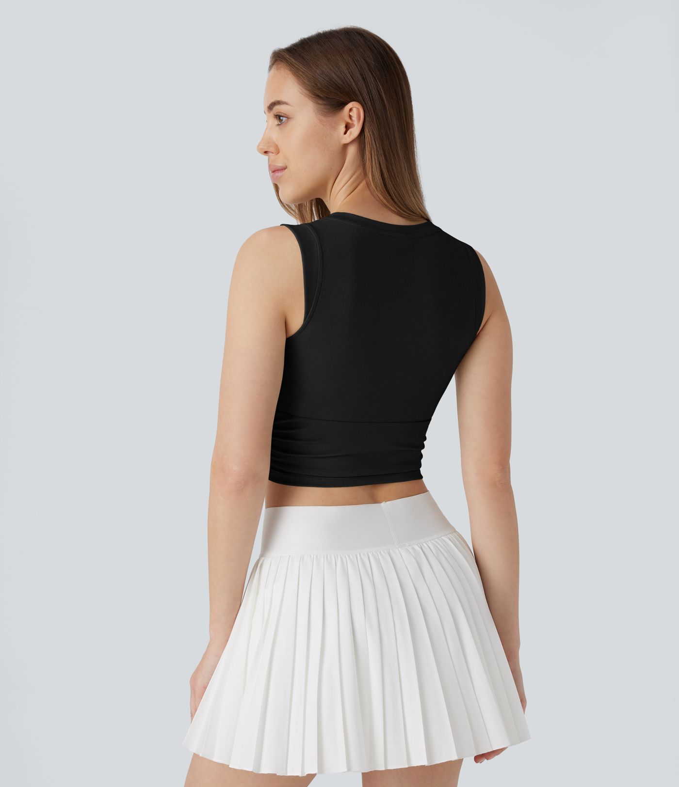 SoftlyZero™ Airy Round Neck Ruched Cool Touch Cropped Tennis Tank Top