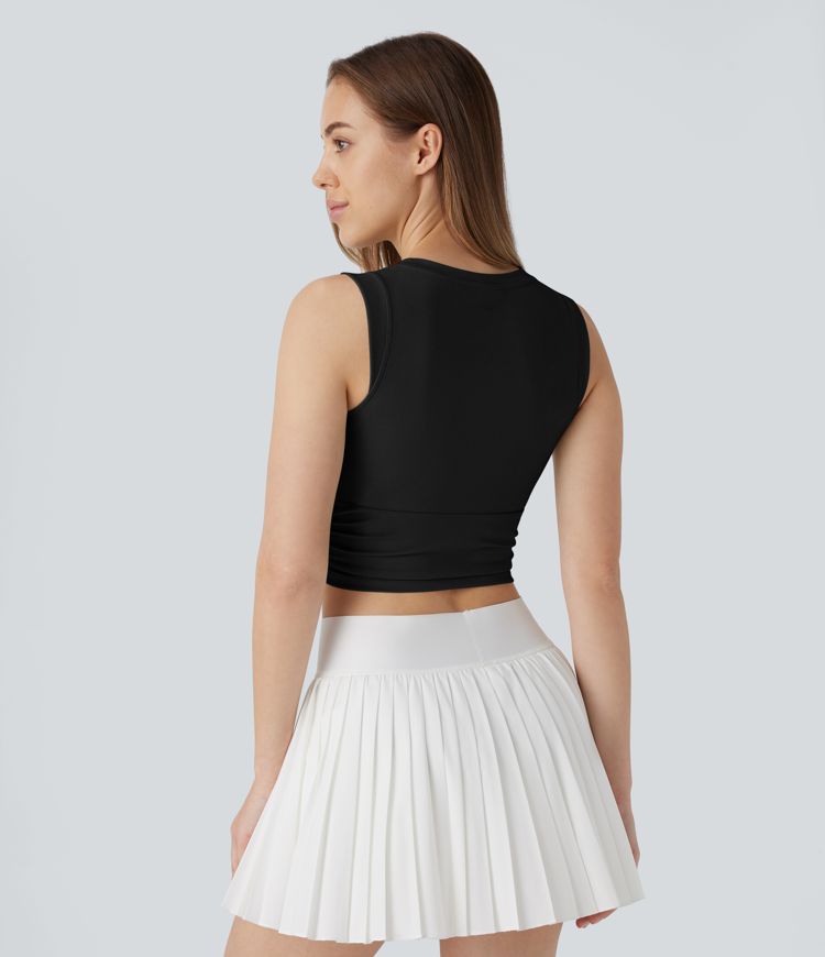 SoftlyZero™ Airy Round Neck Ruched Cool Touch Cropped Tennis Tank Top