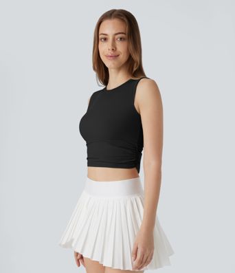 SoftlyZero™ Airy Round Neck Ruched Cool Touch Cropped Tennis Tank Top