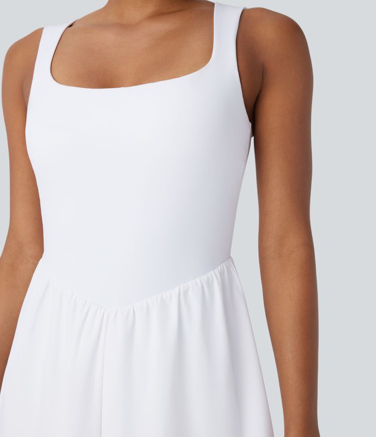 Breezeful™ - Rückenfreies 2-in-1 Yoga-Minikleid mit quadratischem Ausschnitt und Seitentaschen - schnelltrocknend