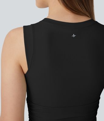 SoftlyZero™ Airy Round Neck Ruched Cool Touch Cropped Tennis Tank Top