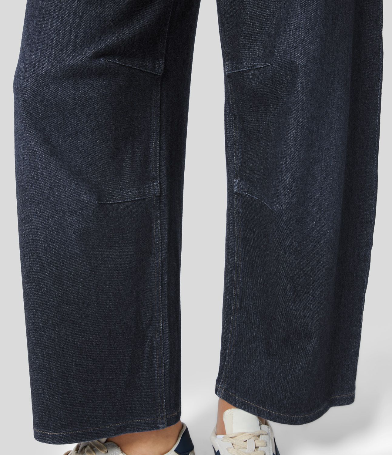 Halara Flex™ Mid-Waist Multi-Pocket Barrel Leg Straight Knit Workwear Jeans