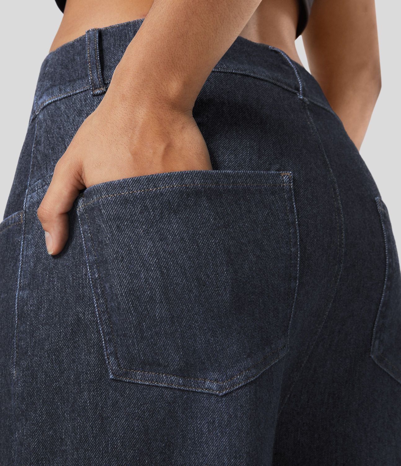 Halara Flex™ Mid-Waist Multi-Pocket Barrel Leg Straight Knit Workwear Jeans