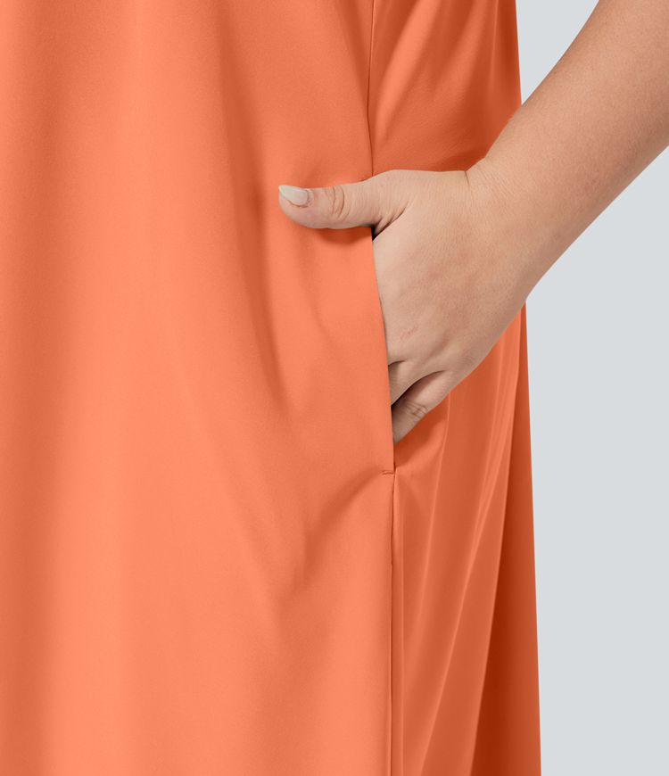 Vestido Breezeful™ sin espalda cruzada bolsillo lateral alto bajo fluido media pierna secado rápido talla grande