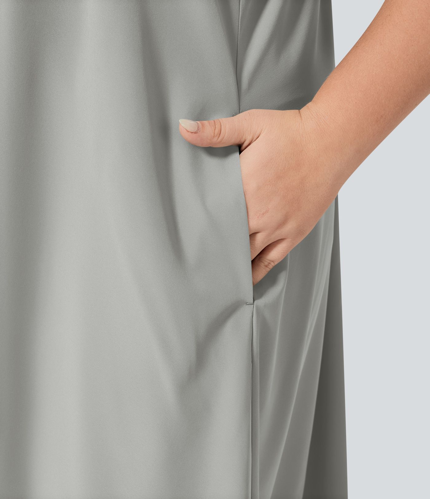 Vestido Breezeful™ sin espalda cruzada bolsillo lateral alto bajo fluido media pierna secado rápido talla grande