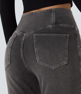Jean Halara Flex™ taille haute avec poches croisées, délavés, décontractées et larges jambes