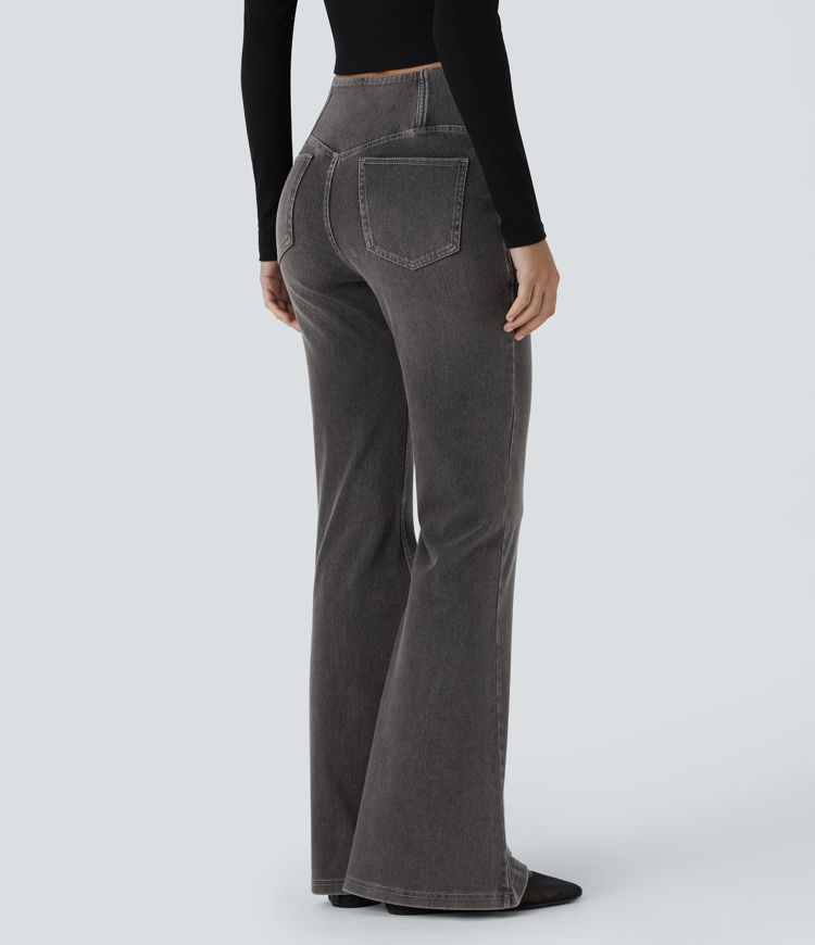 Jean Halara Flex™ taille haute avec poches croisées, délavés, décontractées et larges jambes