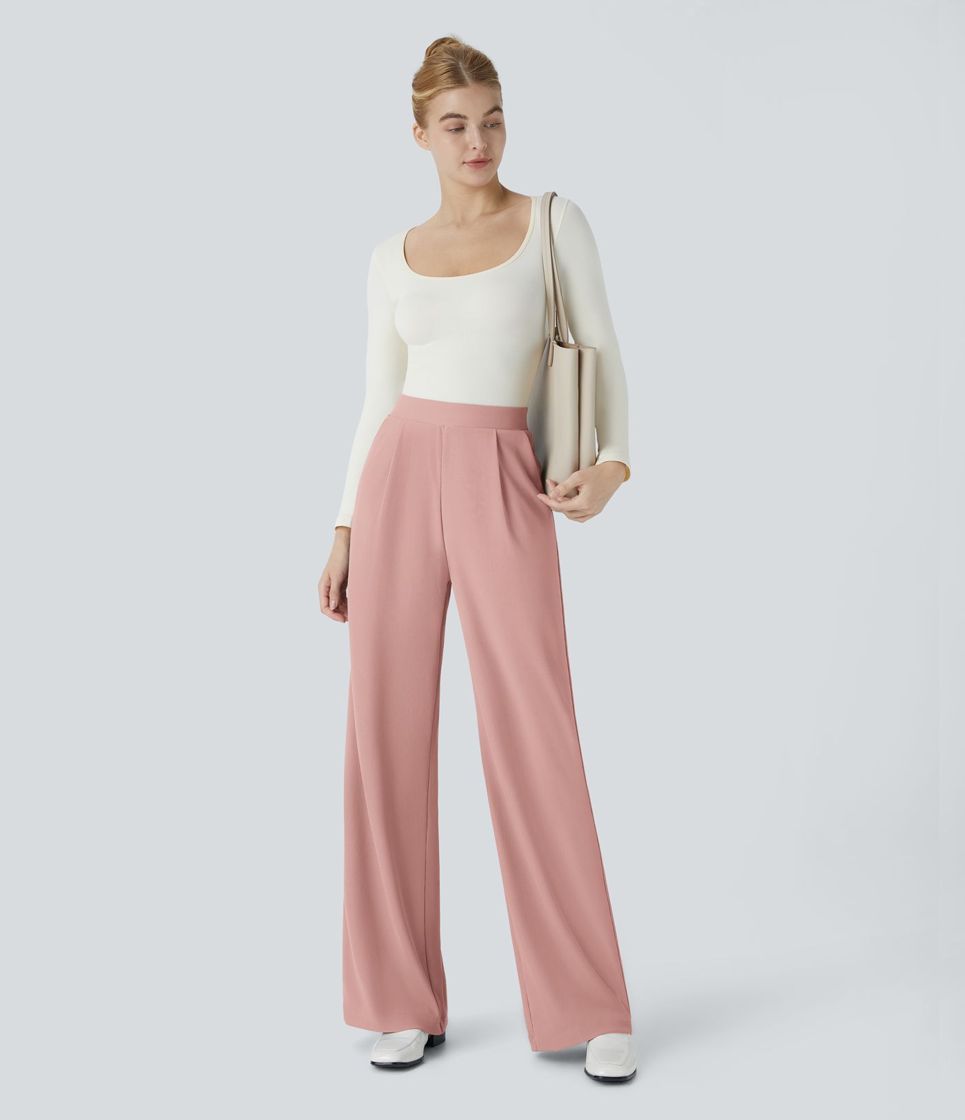 Halara Flex™ Figurformende Stoffhose aus Micro-Waffel-Stoff mit hohem Bund, weitem Bein, Seitentasche, Energiehose