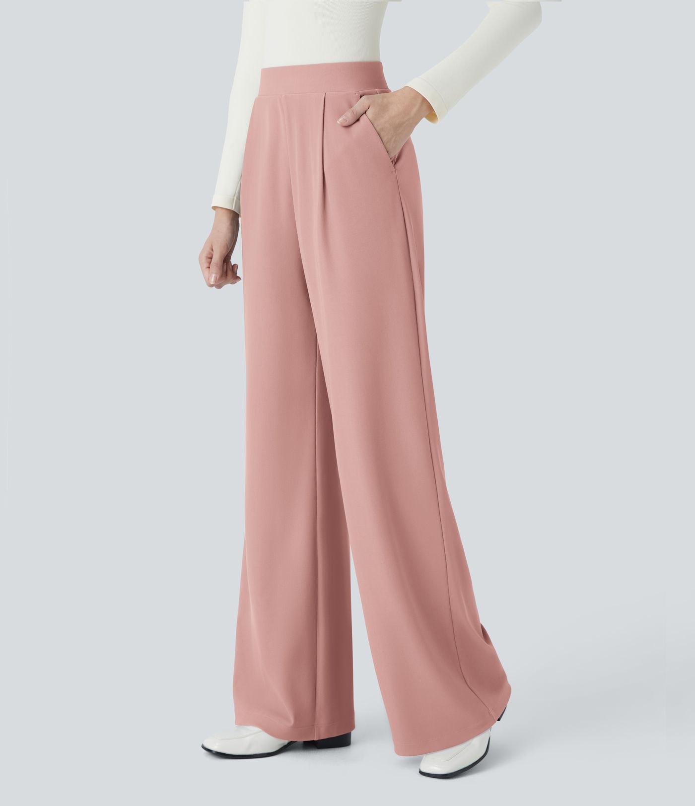 Halara Flex™ Figurformende Stoffhose aus Micro-Waffel-Stoff mit hohem Bund, weitem Bein, Seitentasche, Energiehose