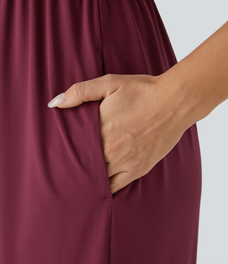 Pine V-neck pleated backless sleeveless side pocket wide party jumpsuit