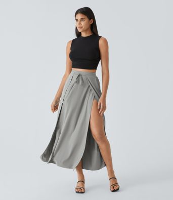 Breezeful™ High Waisted Tie Front Flowy 2-in-1 Maxi Quick Dry Casual Skirt