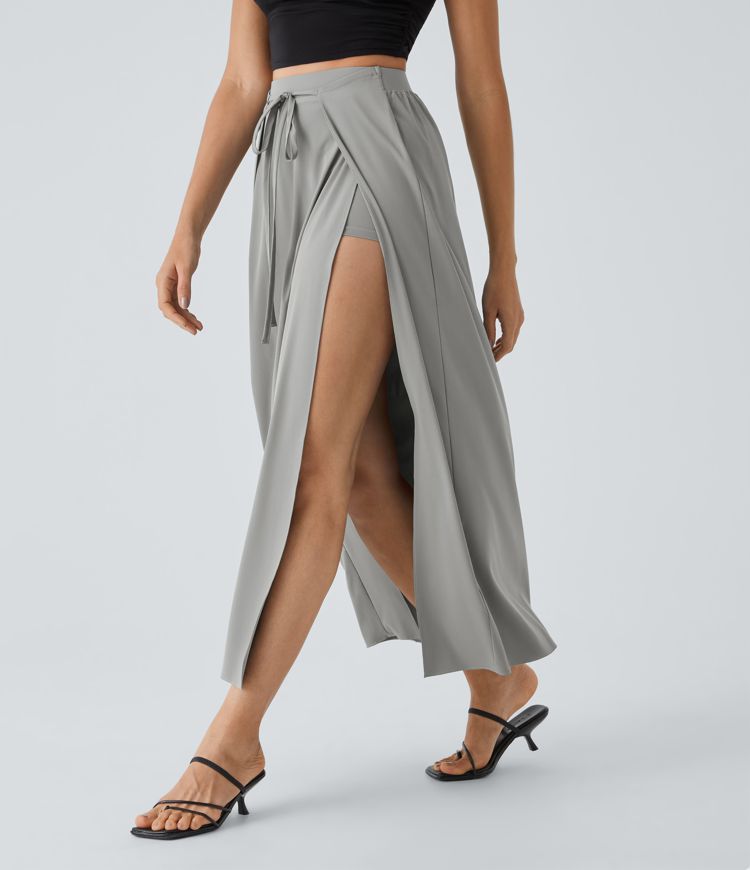 Breezeful™ High Waisted Tie Front Flowy 2-in-1 Maxi Quick Dry Casual Skirt