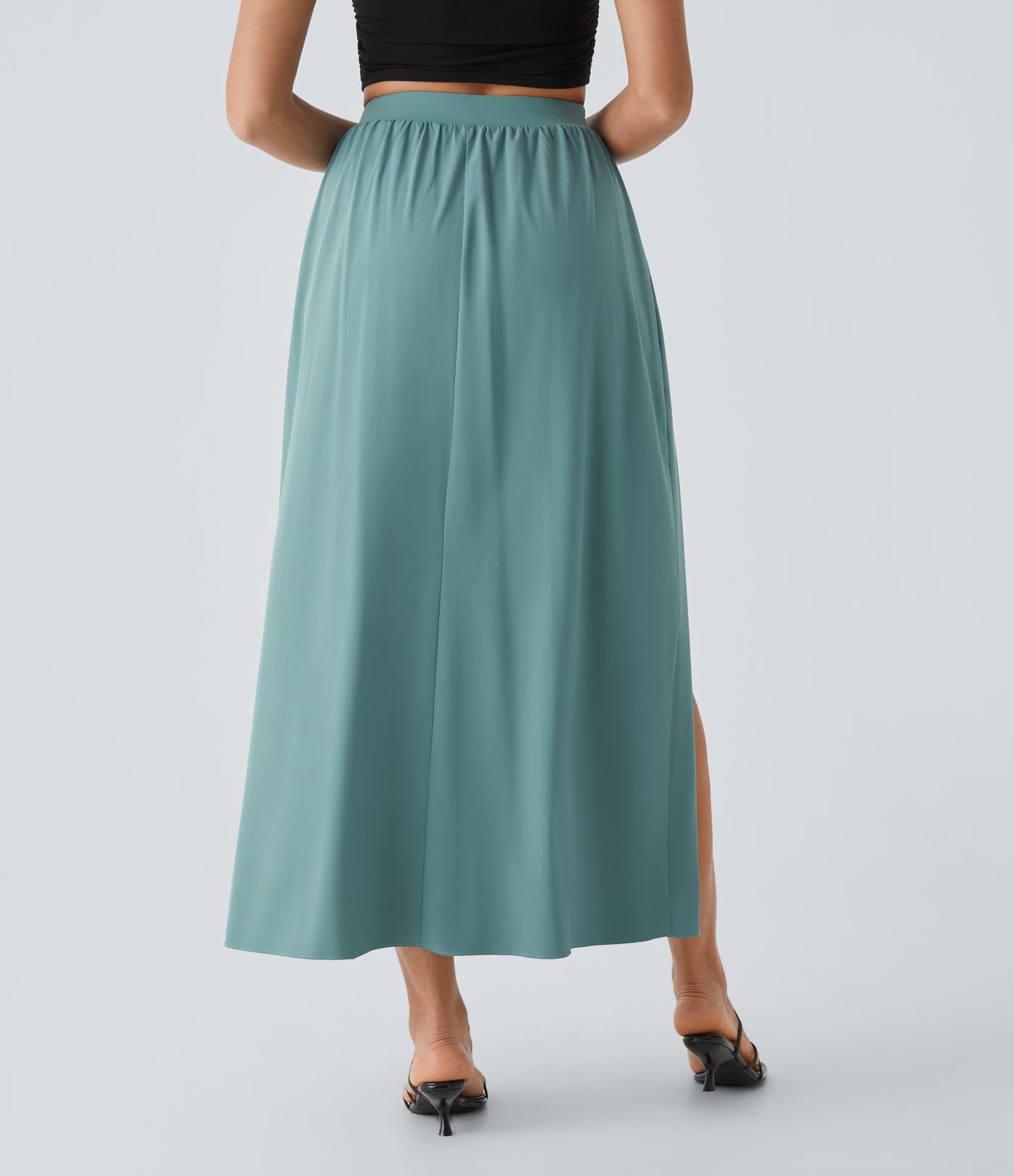 Breezeful™ High Waist Tie-Front Puckered Split Flowy 2-in-1 Maxi Quick-Dry Casual Skirt