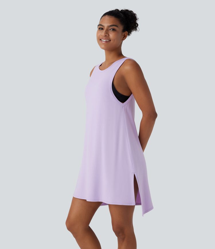 Backless Split Mini Casual Tank Dress