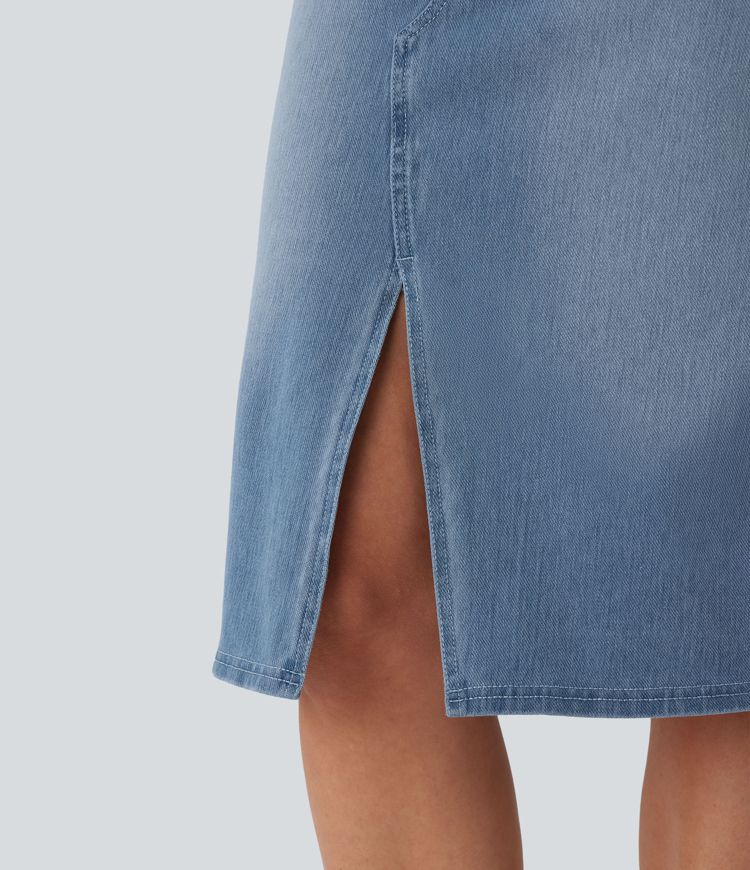 Halara Flex™ Mid Rise Pockets Straight Washed Denim Casual Skirt