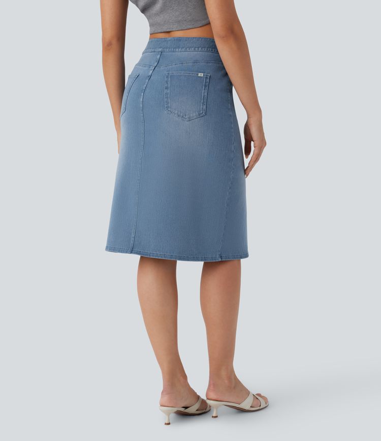 Halara Flex™ Mid Rise Pockets Straight Washed Denim Casual Skirt