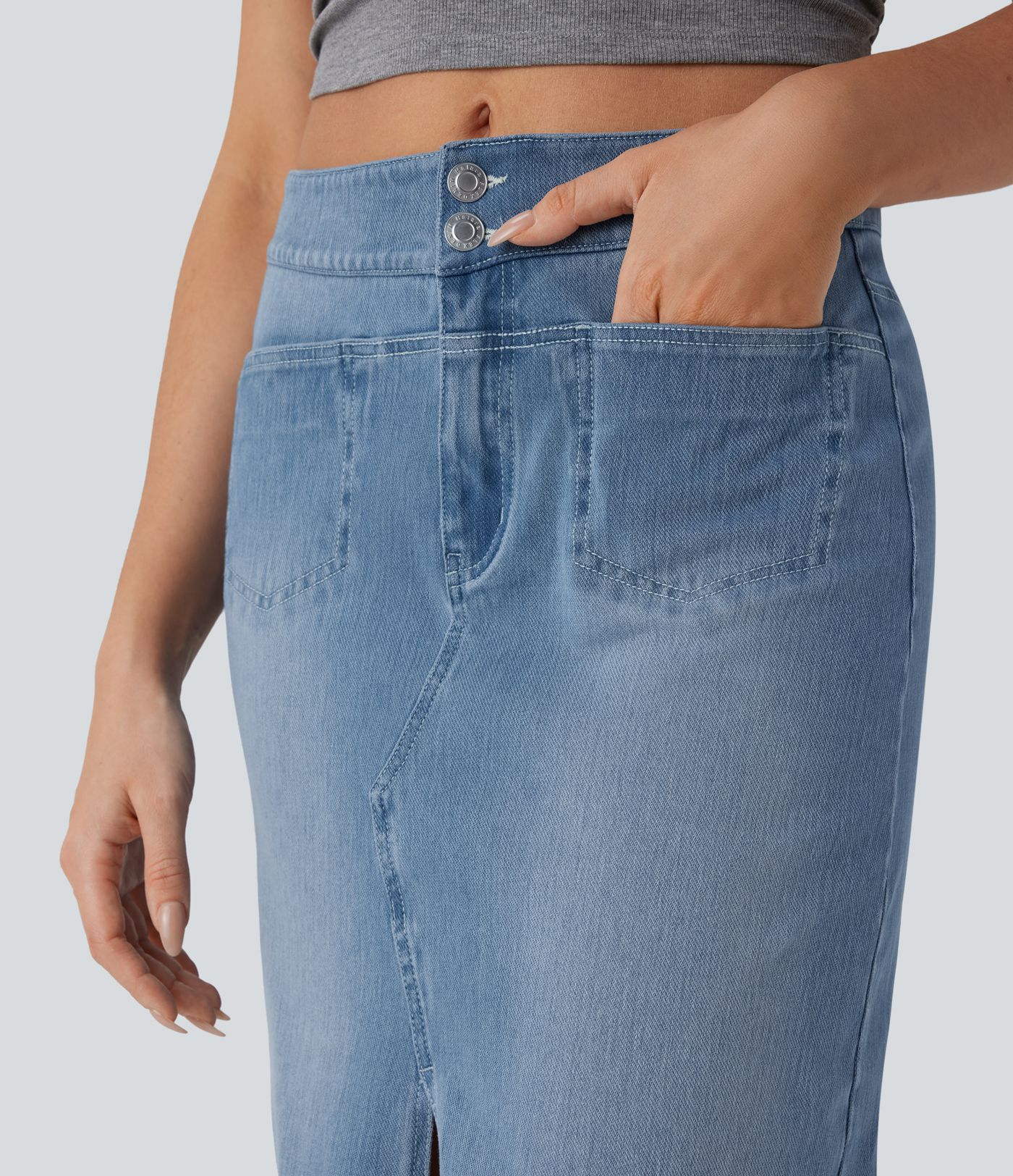 Falda Halara Flex™ Denim mezclilla elástico lavada recta dividida múltiple bolsillo tiro medio