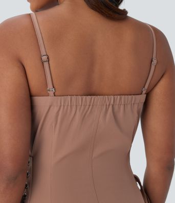 Mini Vestido cargo senderismo sarga cordón lateral repelente agua cremallera múltiple bolsillo