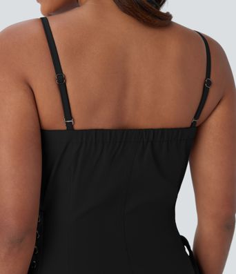 Robe cargo courte déperlante en sergé à bretelles ajustables, zips, multi-poches et laçage latéral