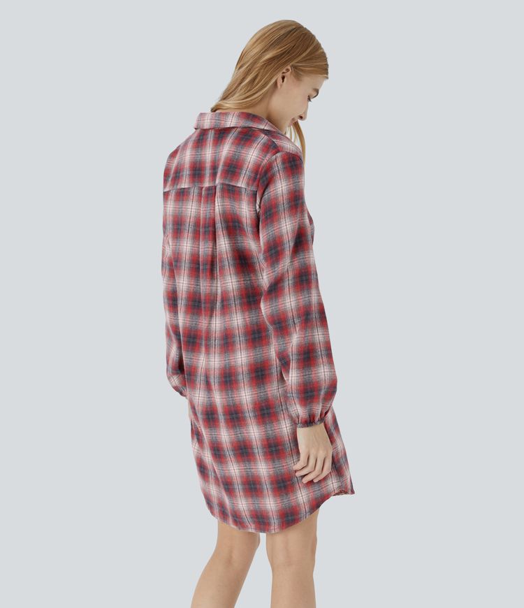 Tie Front Long Sleeve Plaid Mini Casual Dress