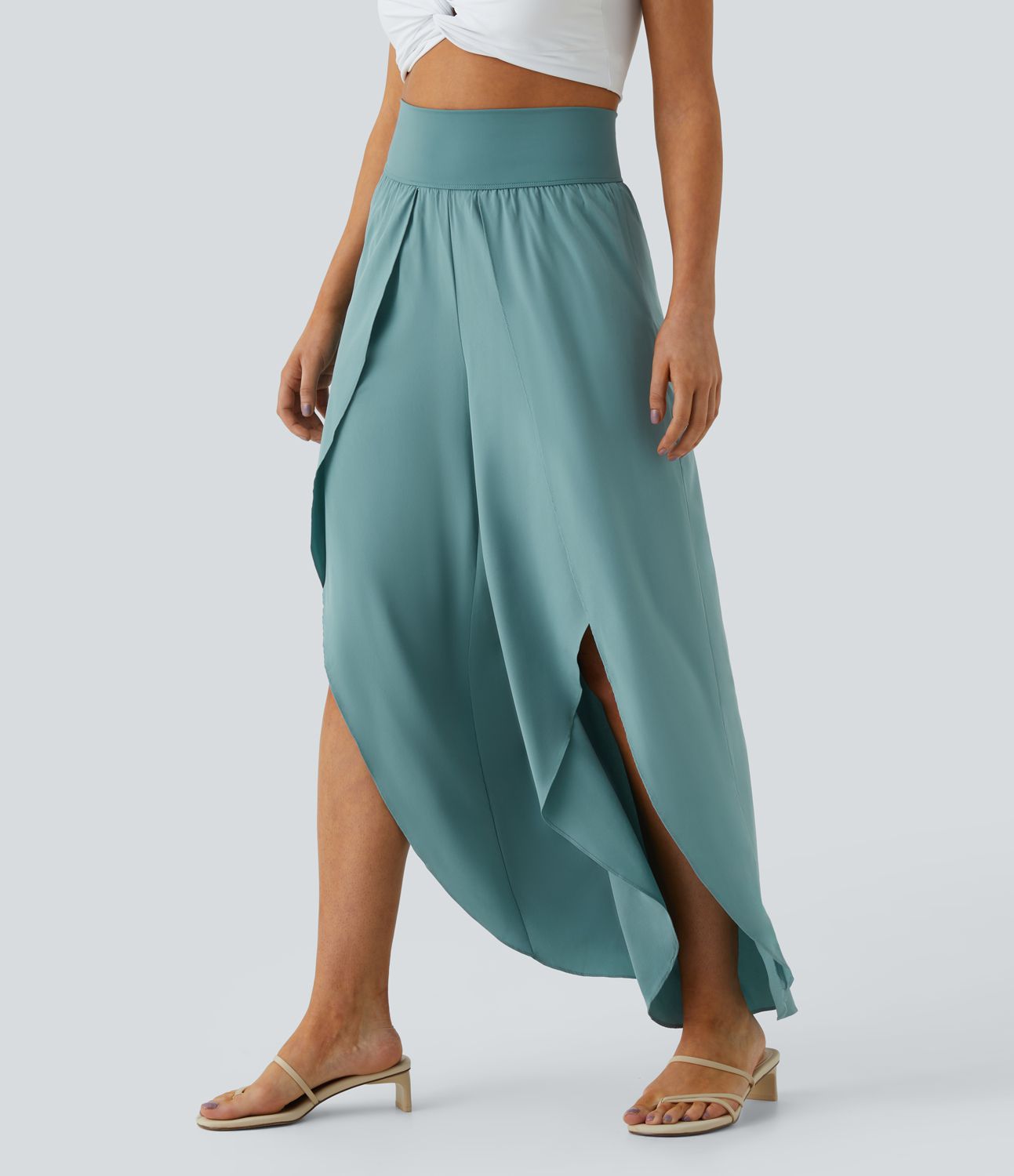 Breezeful™ High Waist Back Waistband Pocket Palazzo Flowy Split Wide Quick Dry Casual Pants