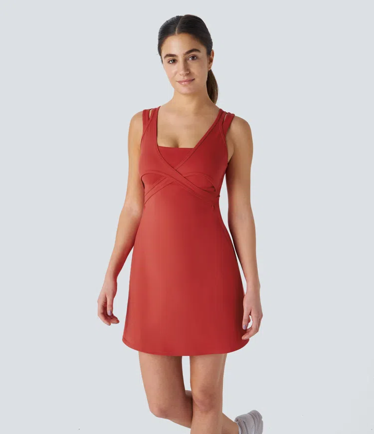 Double Strap Backless 2-in-1 Pocket Quick Dry Mini Tennis Active Dress