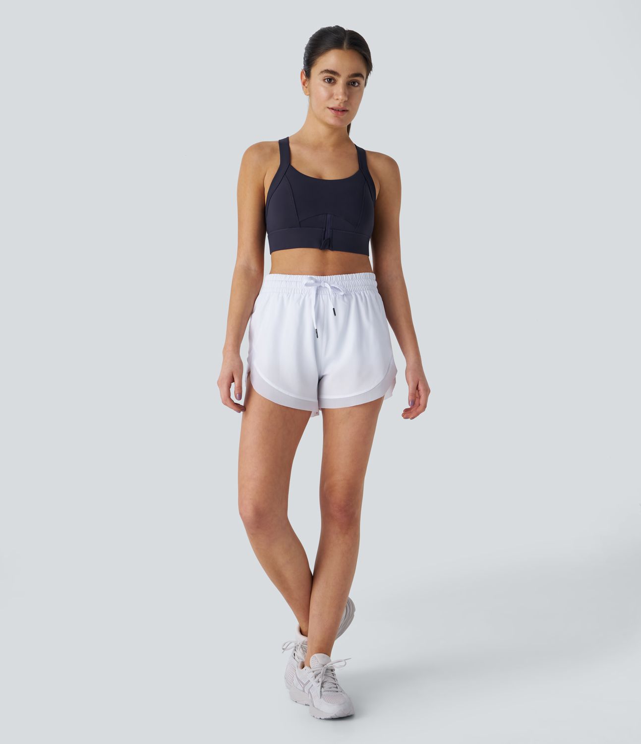 SpeedWave™ 미디엄 지지력 교차형 백리스 지퍼 퀵 드라이 운동 스포츠 브라