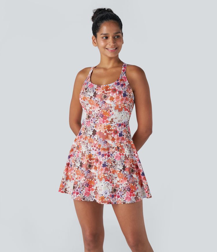 Backless Twisted Floral Print Pickleball Active Dress-Easy Peezy Edition