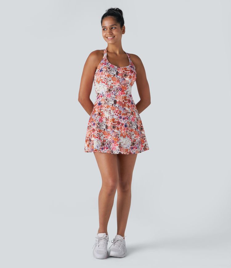Backless Twisted Floral Print Pickleball Active Dress-Easy Peezy Edition