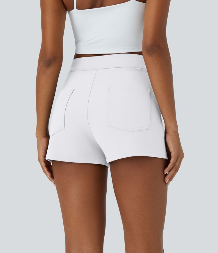 High Waisted Button Multiple Pockets Casual Shorts 2.5''
