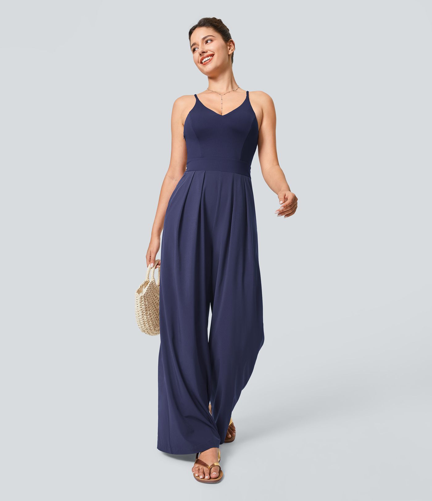 Breezeful™ Backless Side Invisible Zipper Pocket Wide Leg Quick Dry Resort Slip Jumpsuit