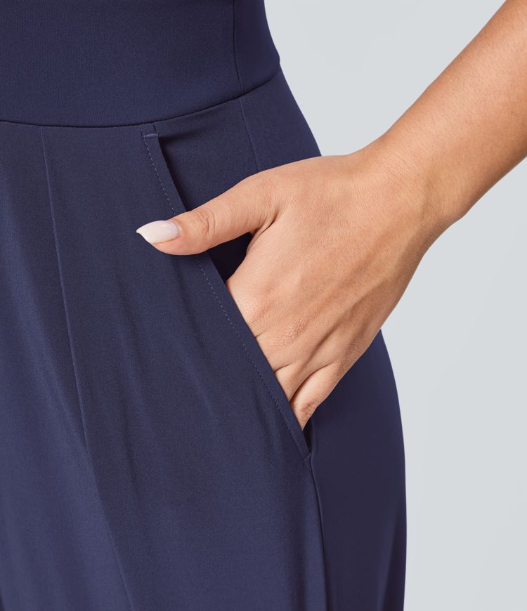 Breezeful™ Backless Side Invisible Zipper Pocket Wide Leg Quick Dry Resort Slip Jumpsuit