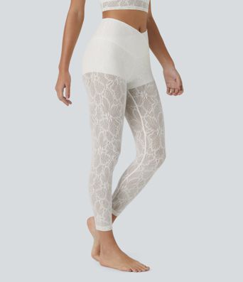 Højtaljede krydsede 2-i-1 7/8 blonde afslappede leggings