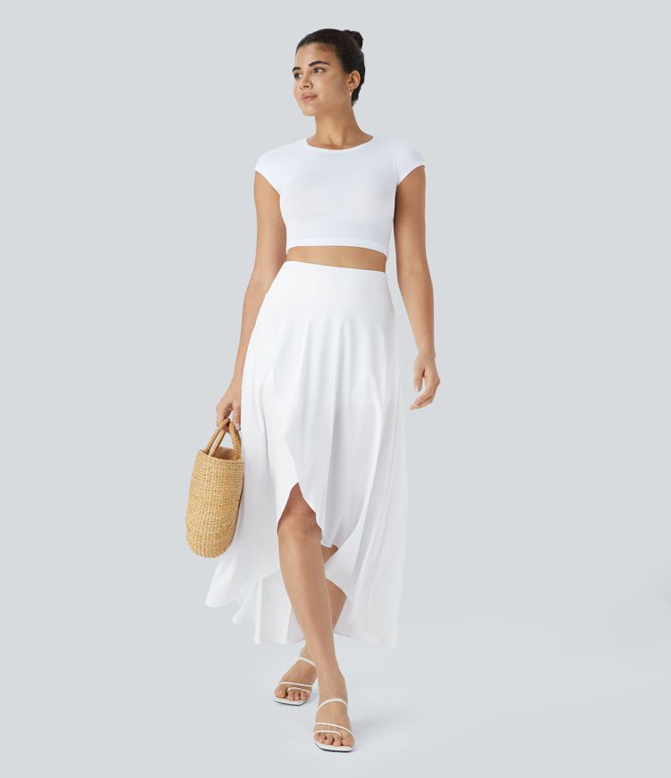 Breezeful™ High Waisted High Low Ruffle 2-in-1 Flowy Quick Dry Casual Regular Maxi Skirt