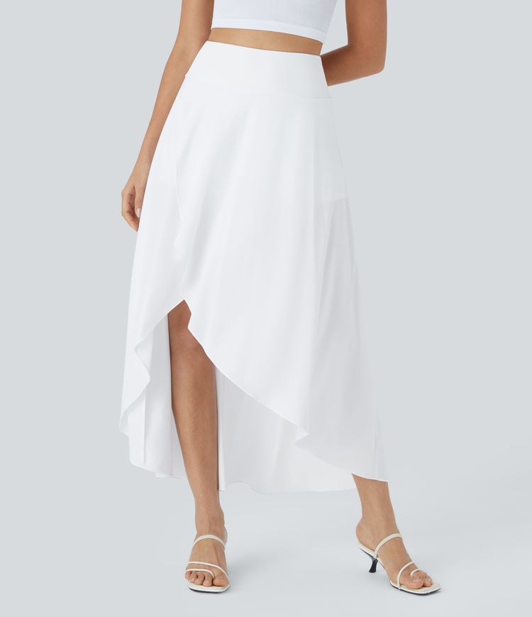 Breezeful™ High Waisted High Low Ruffle 2-in-1 Flowy Quick Dry Casual Regular Maxi Skirt