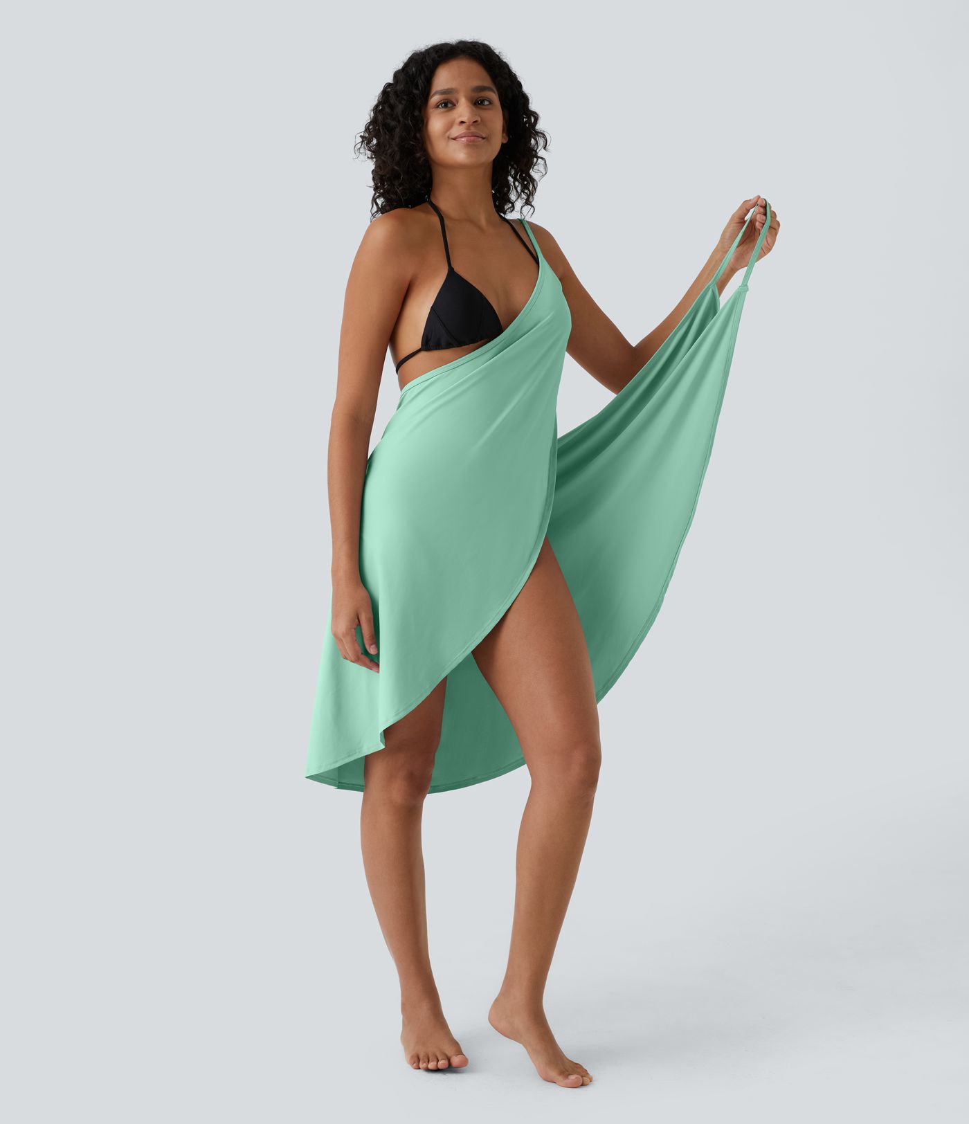 Spaghetti Strap Crossover Backless Cover Up Wrap  Resort Dress-UPF50+