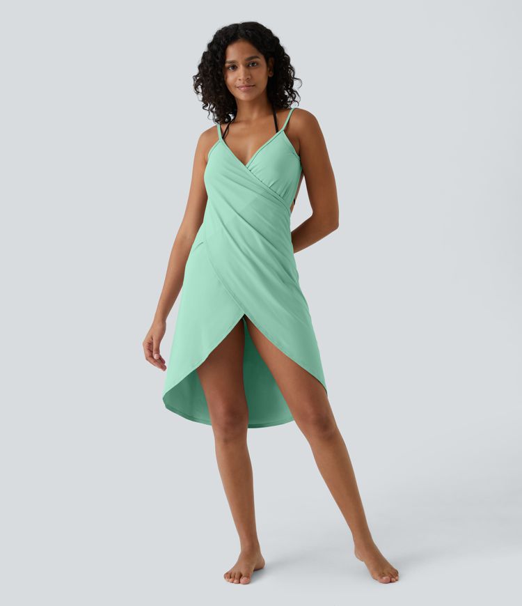 Spaghetti Strap Crossover Backless Cover Up Wrap  Resort Dress-UPF50+