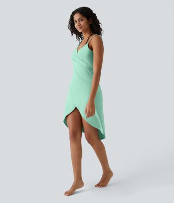 Spaghetti Strap Crossover Backless Cover Up Wrap  Resort Dress-UPF50+