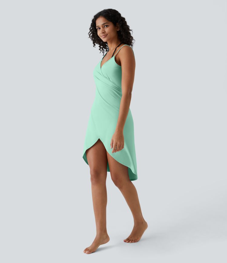 Spaghetti Strap Crossover Backless Cover Up Wrap  Resort Dress-UPF50+
