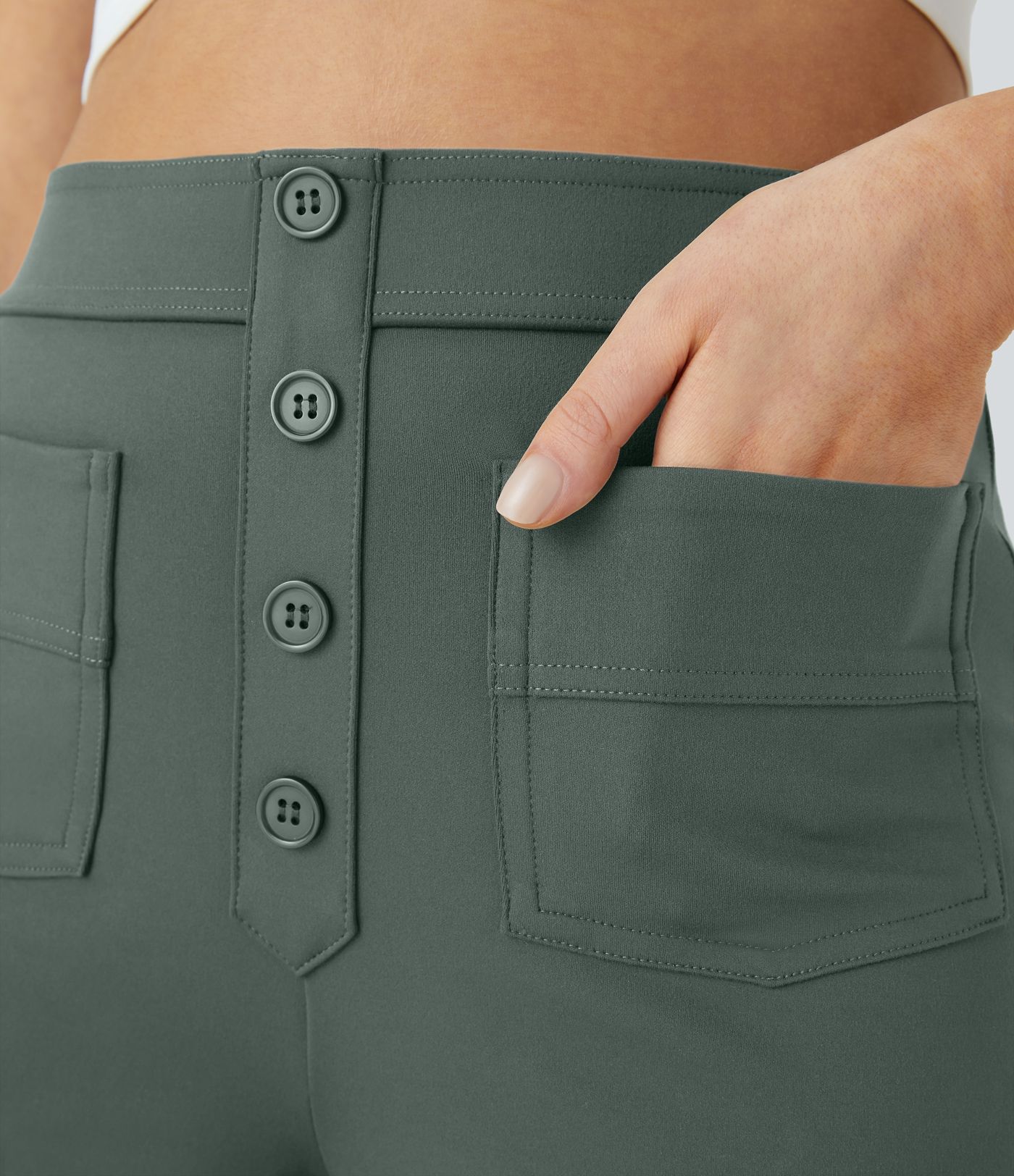 High Waisted with Pockets Straight Leg Stretchy Casual Pants