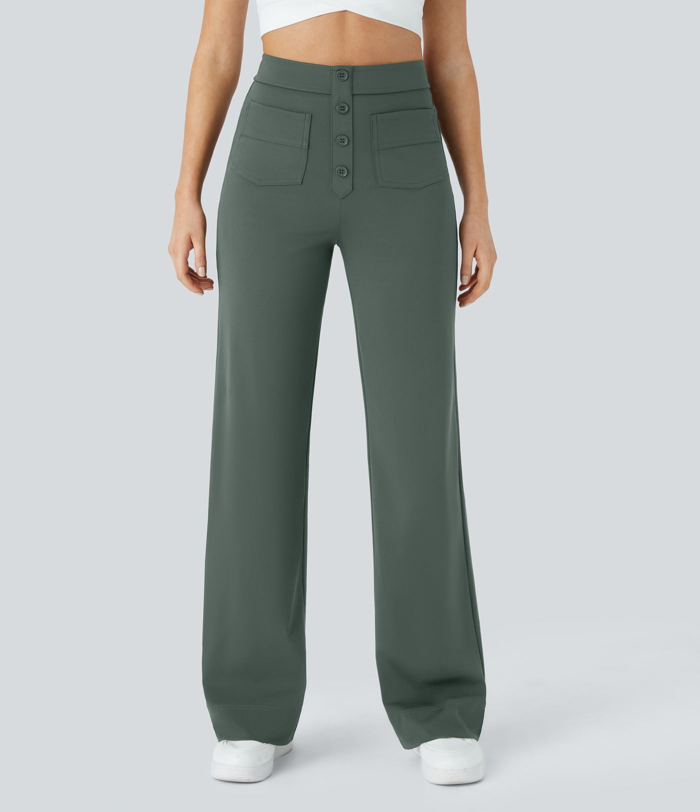 High Waisted with Pockets Straight Leg Stretchy Casual Pants
