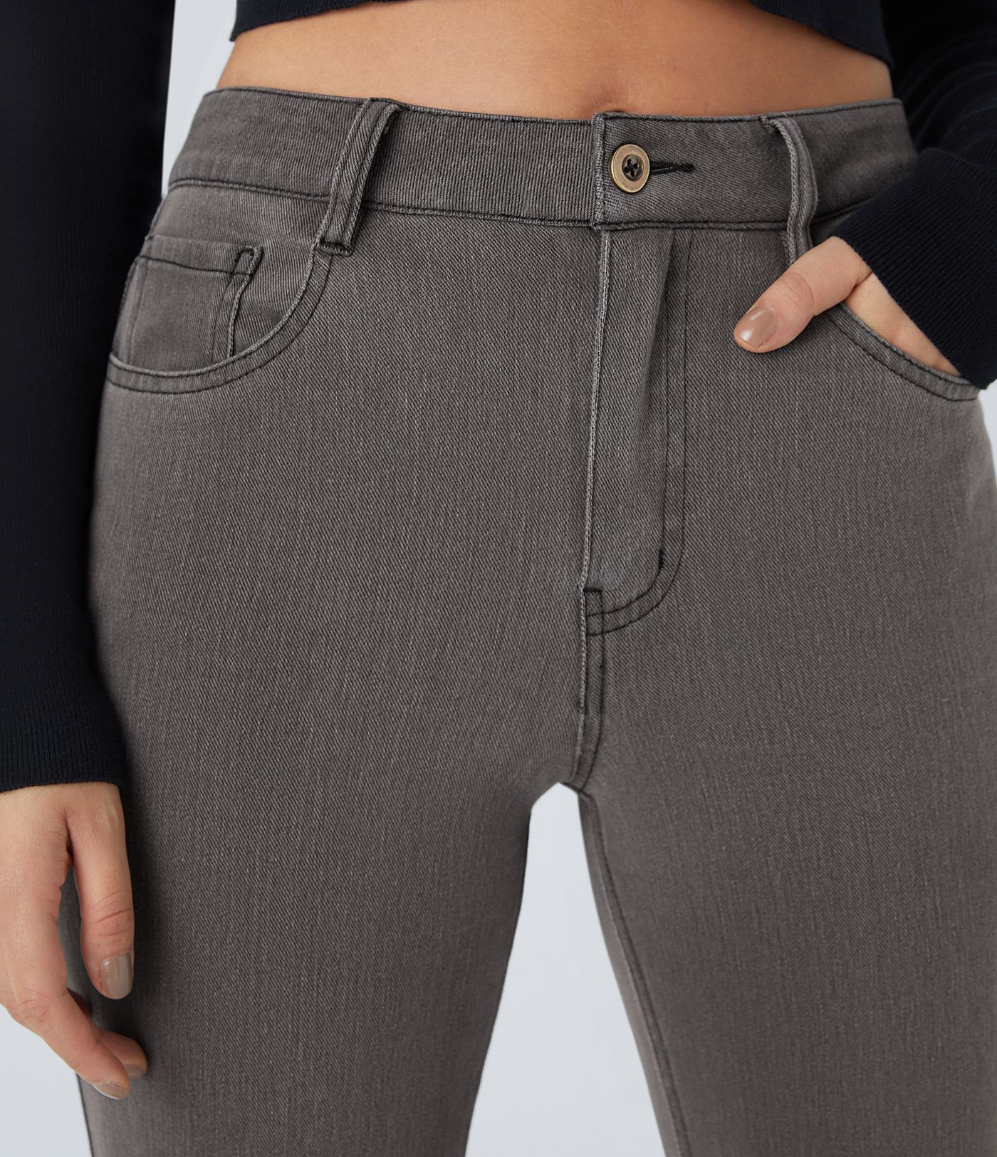 Jeans Halara Flex™ Denim en corte de bota elásticos de tiro medio con botón y bolsillos