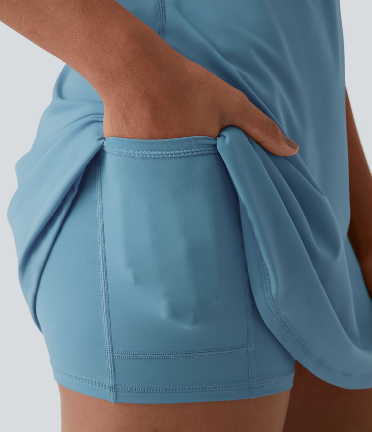 Softlyzero™ Plush rückenfreies 2-in-1-Flare-Trainingskleid – Wannabe – Easy Peezy