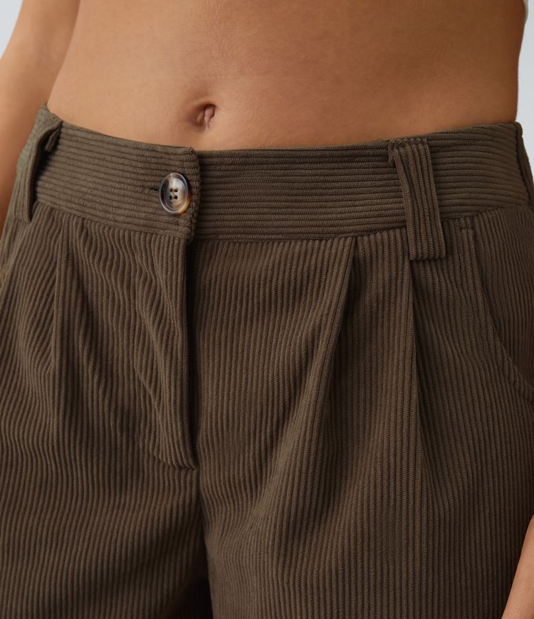 Mid Rise Zipper Pocket Corduroy Casual Pants