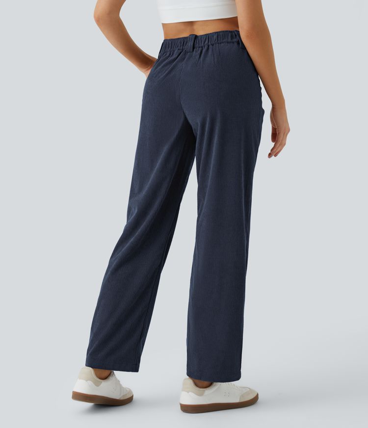 Mid Rise Zipper Pocket Corduroy Casual Pants