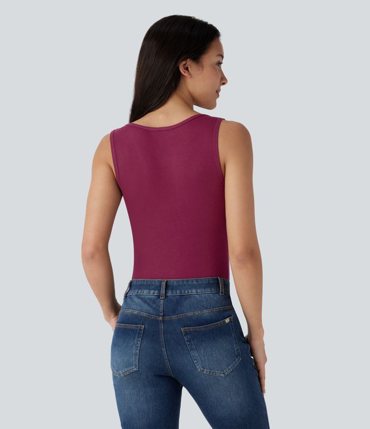 Ribbed Henley Neck Slim Casual Tank Top