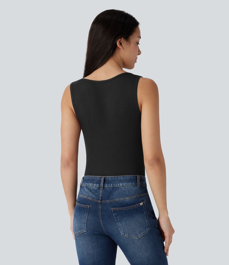 Ribbed Henley Neck Slim Casual Tank Top
