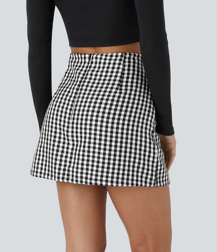 Minifalda informal con cintura alta y botones cruzados con cremallera invisible 2 en 1 giungán línea  A