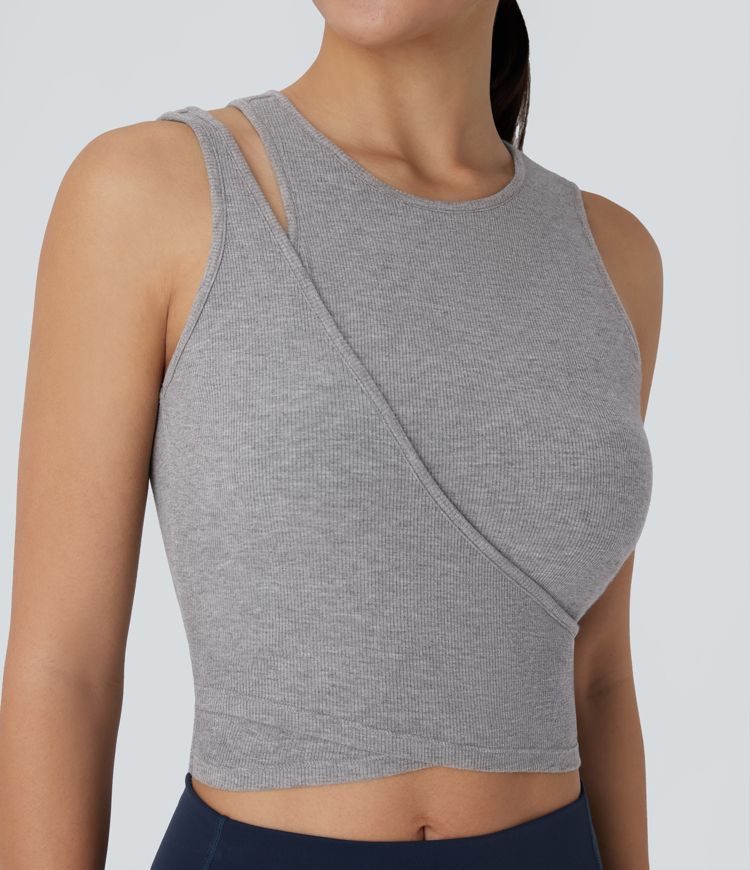 High Stretch Ribbed Knit Cropped Yoga Tank Top